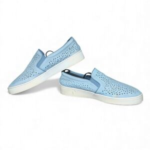 Vionic Perla Women's Midi Perforated Suede Slip On Shoes Light Blue - Size W8.5